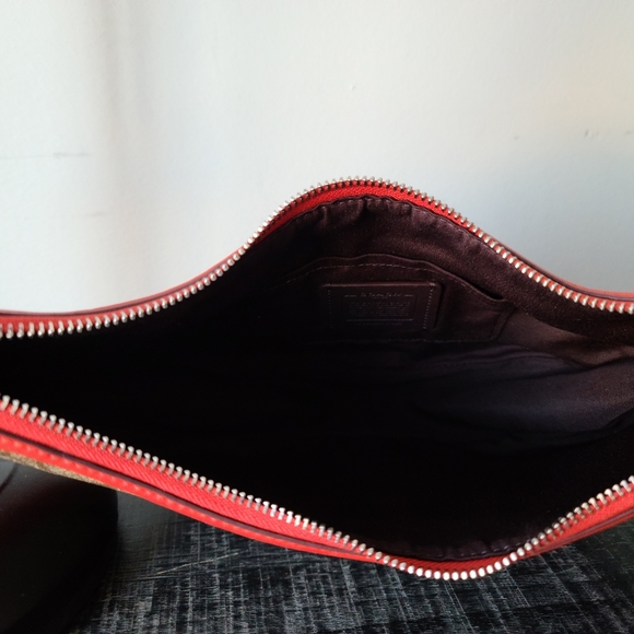 Coach Aria Signature Tan & Red Leather Shoulder Crossbody Bag #CR283 - Picture 10 of 11